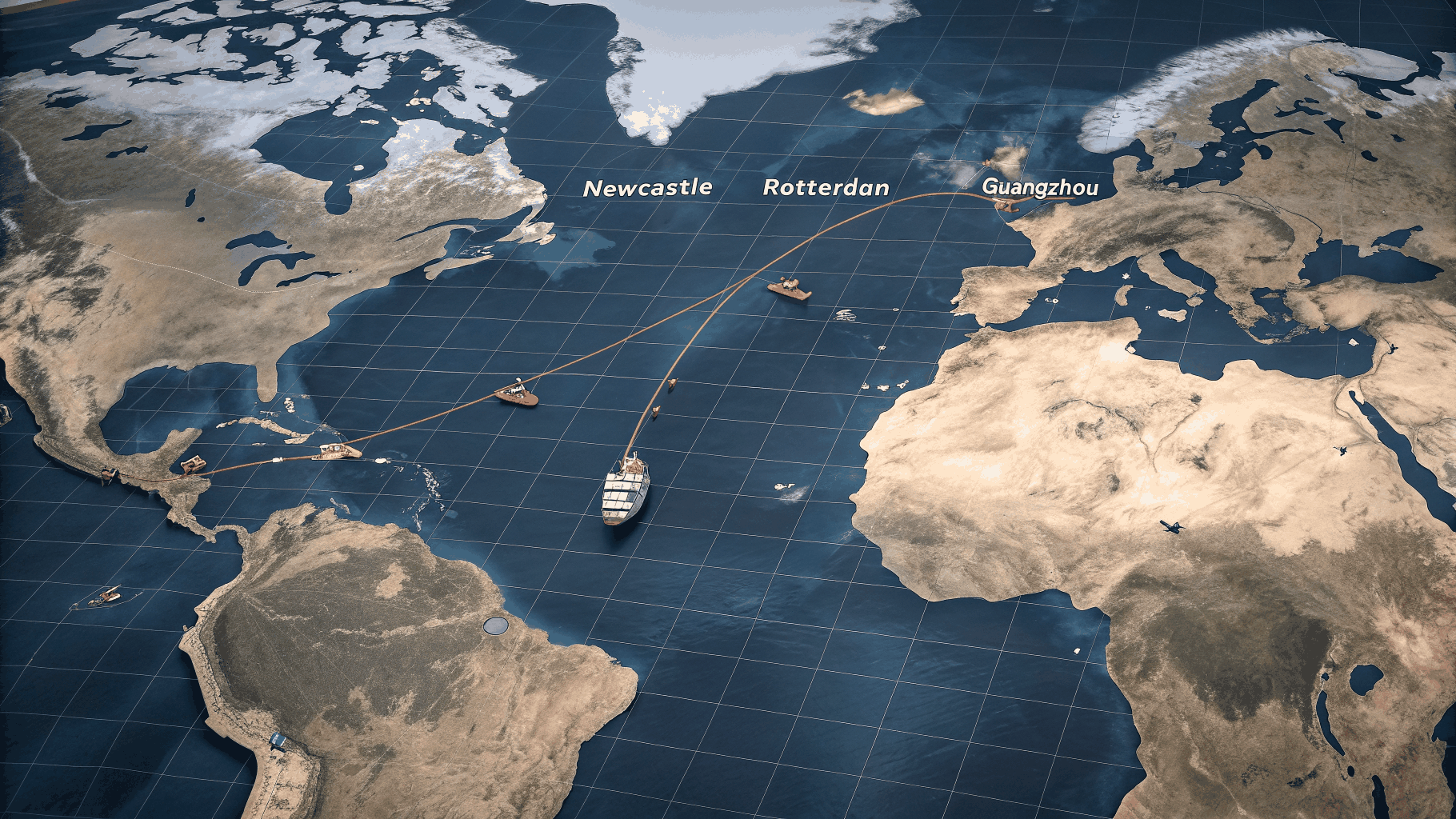 World logistics map showing SENLIGHT container shipping routes and commercial port destinations
