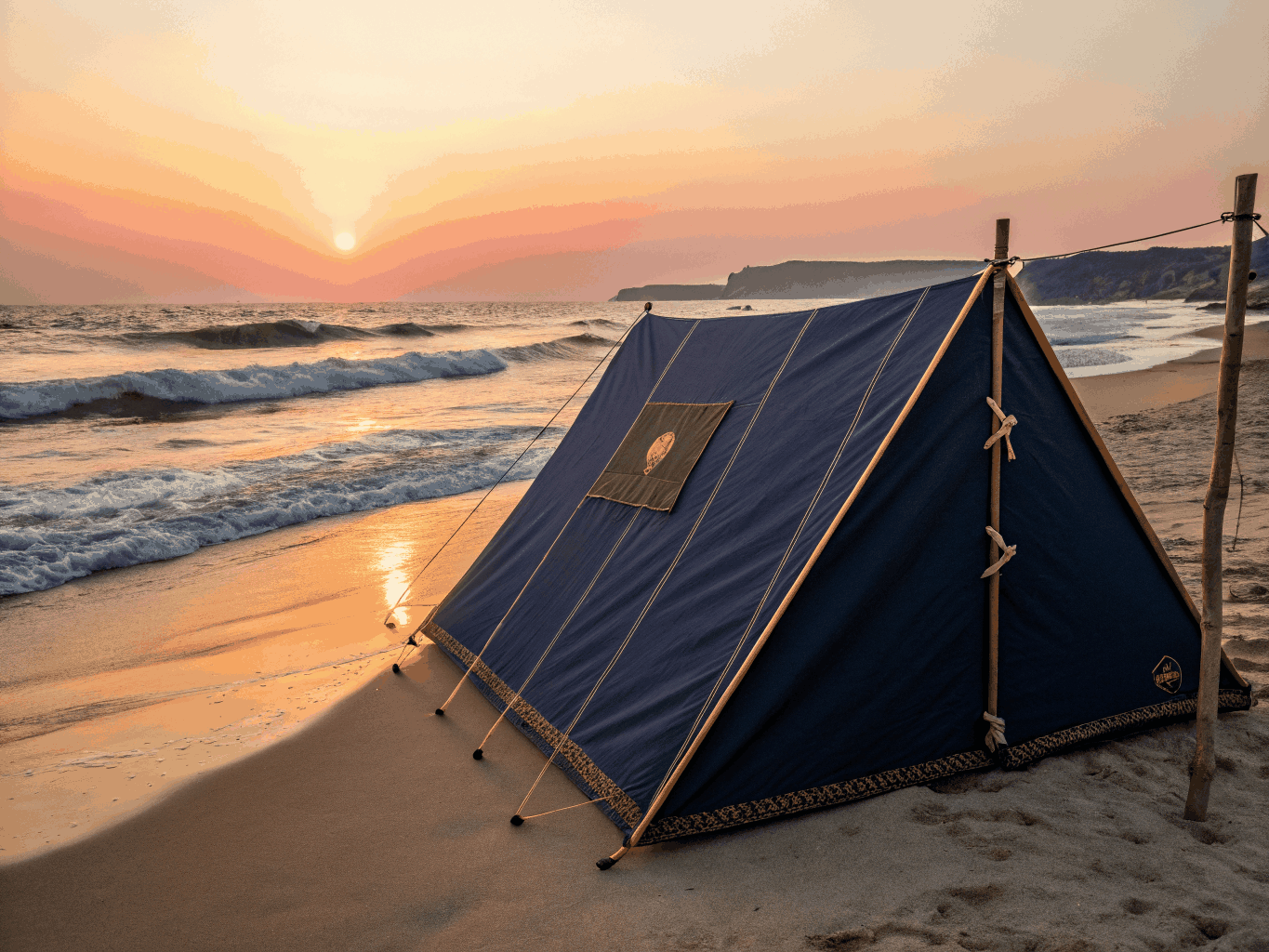 High-end luxury glamping tented villa with glass curtain walls on a tropical coast