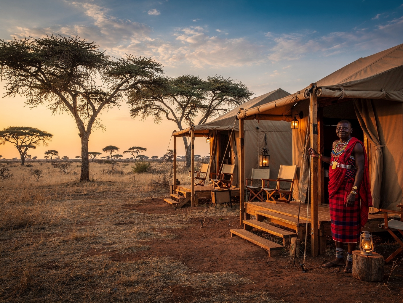 Safari Extended L tent with spacious veranda in coastal forest