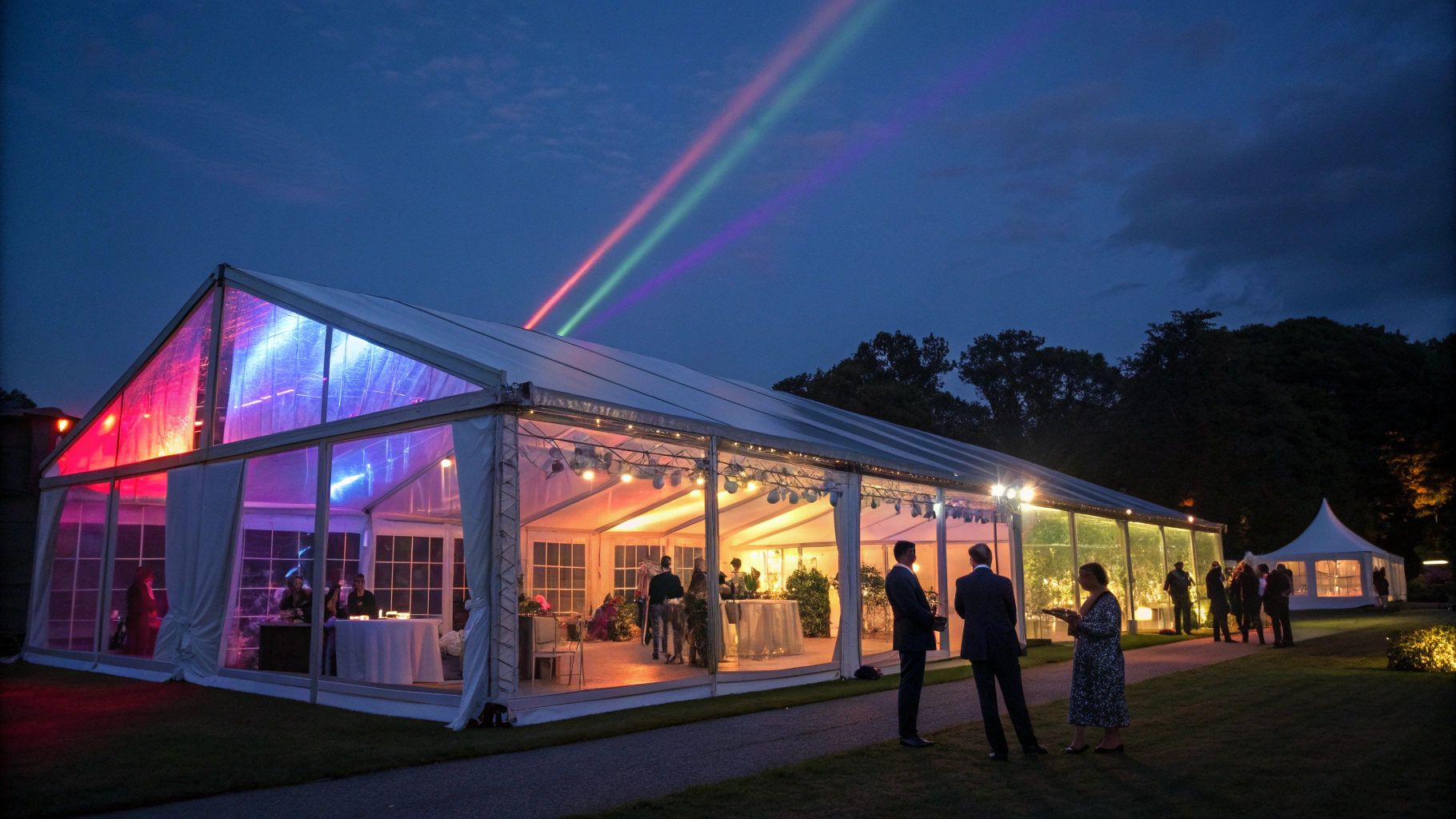 Commercial clear-span aluminum structure tent pavilion deployed on an open event ground